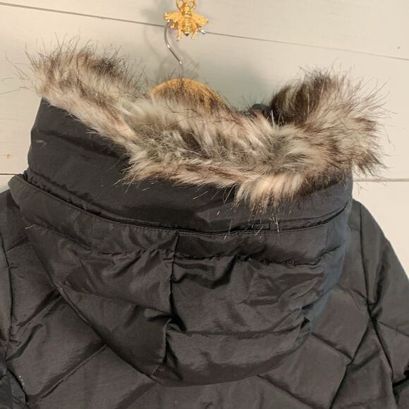 Eddie Bauer down filled puffer black fur trimmed hooded parka women’s size XS - Picture 10 of 13